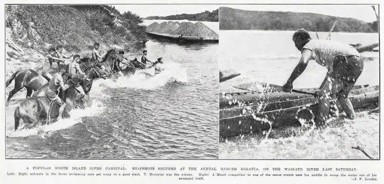 A popular North Island river carnival: snapshots secured at the annual mercer regatta, on the Waikato River last Saturday