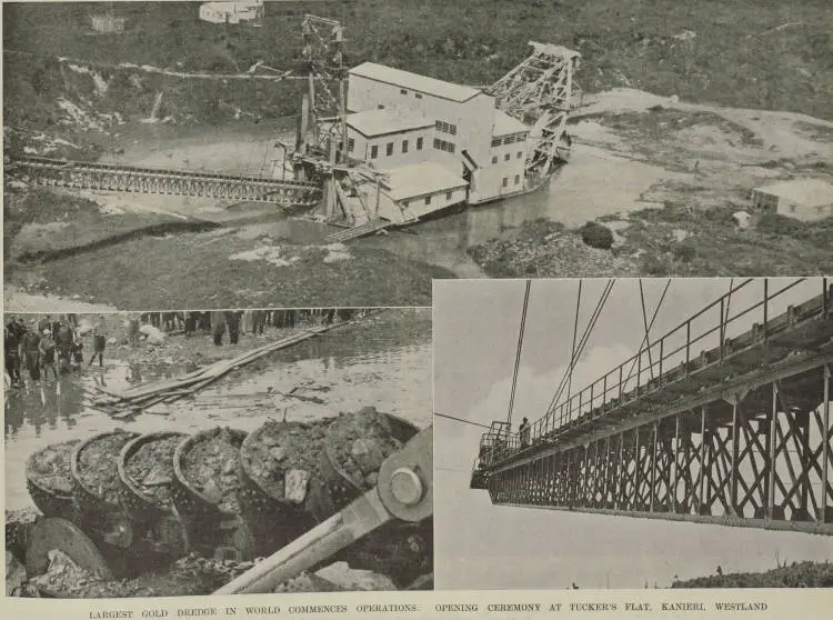 The largest gold dredge in world commences operations at Tucker's Flat, Kanieri