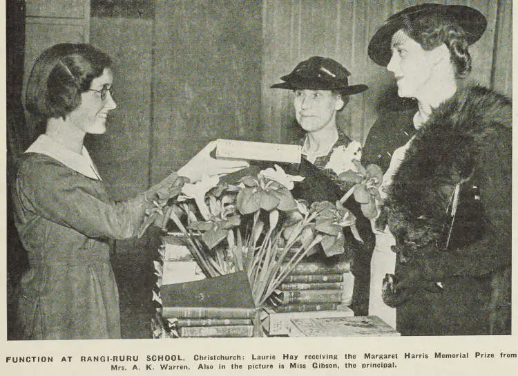 Laurie Hay receives the Margaret Harris Memorial Prize at Christchurch Girls' High School