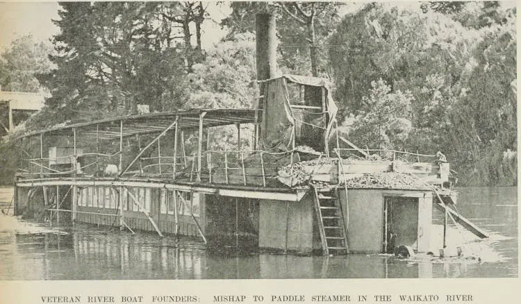The old paddle steamer Manuwai settled down in the water at her moorings at Hamilton