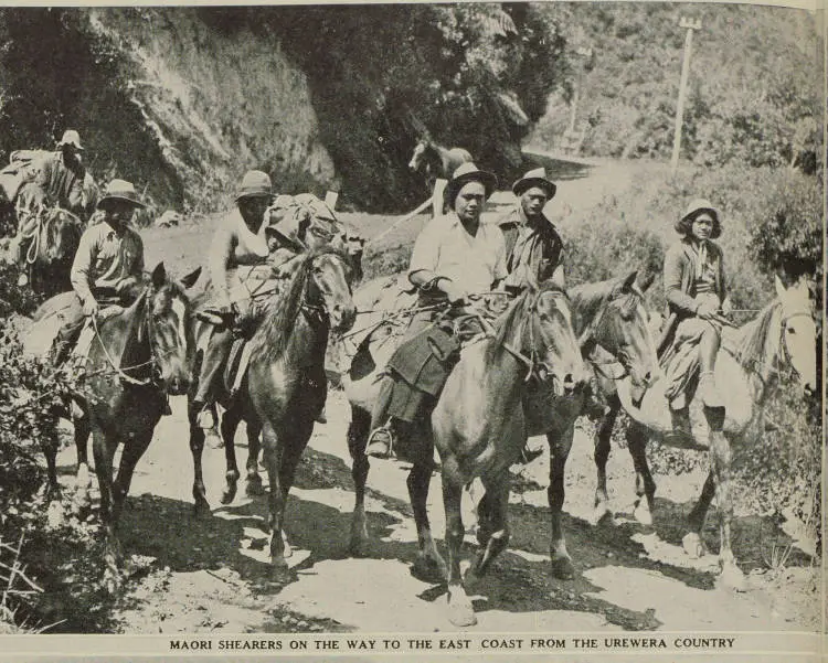 Māori shearers on the way to the East Coast from the Urewera Country