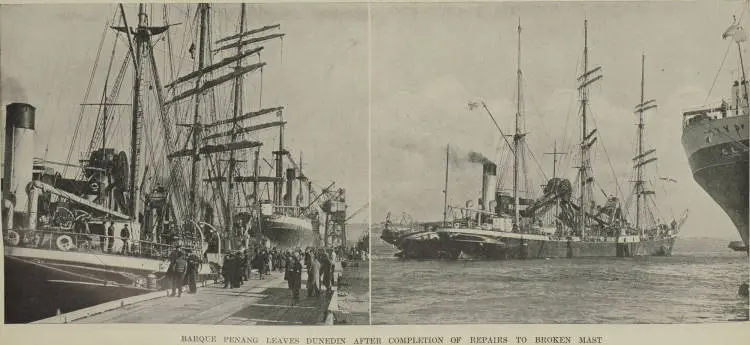 Barque Penang leaves Dunedin after completion of repairs to broken mast