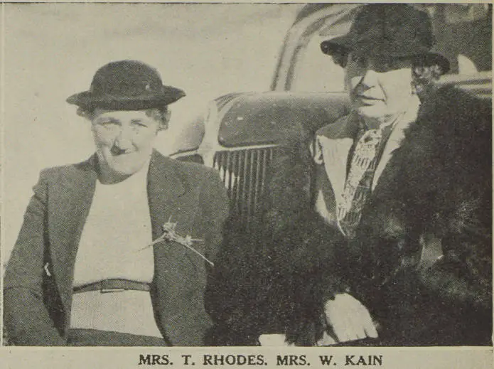 Mrs. T. Rhodes. Mrs W. Kain at the Washdyke Racecourse in Timaru