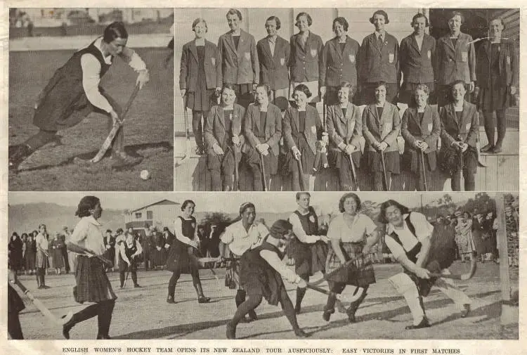 Touring English Women's Hockey Team playing matches against New Zealand teams