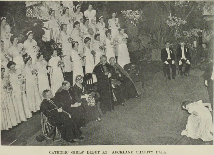 Fifty-four debutantes presented to Bishop Linton at the annual Catholic Charity Ball at Auckland