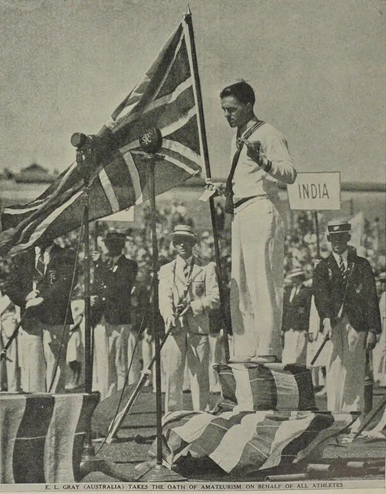E. L. Gray takes the oath of amateurism on behalf of all athletes at the British Empire Games in Sydney