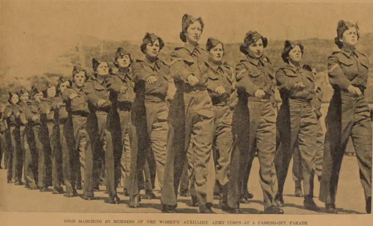 Good marching by members of the Women's Auxiliary Army Corps at a passing-out parade