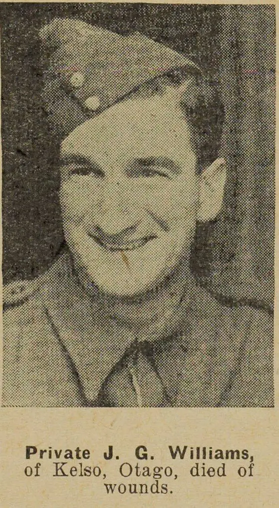 Private J. G. Williams, of Kelso, Otago, died of wounds