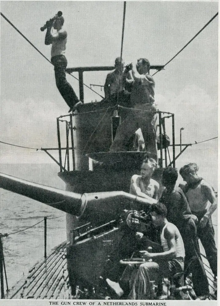 The gun crew of a Netherlands submarine
