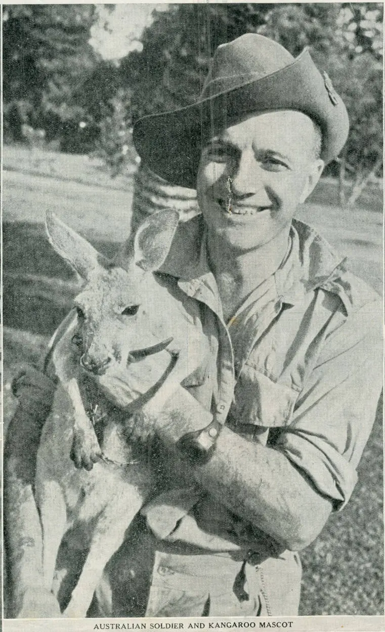 Australian soldier and kangaroo mascot