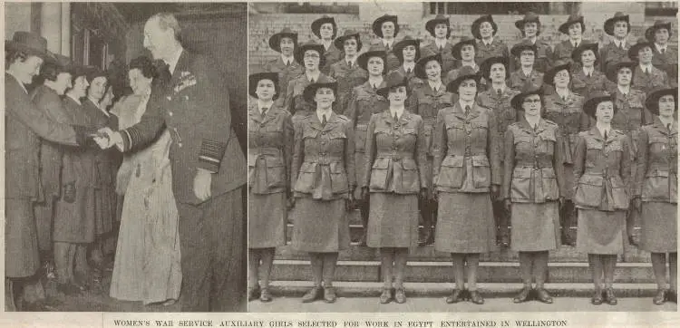 Women's War Service Auxiliary girls selected for work in Egypt entertained in Wellington