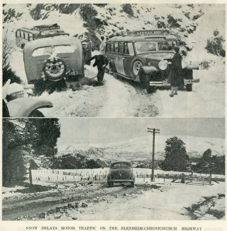 Snow delays motor traffic on the Blenheim-Christchurch highway