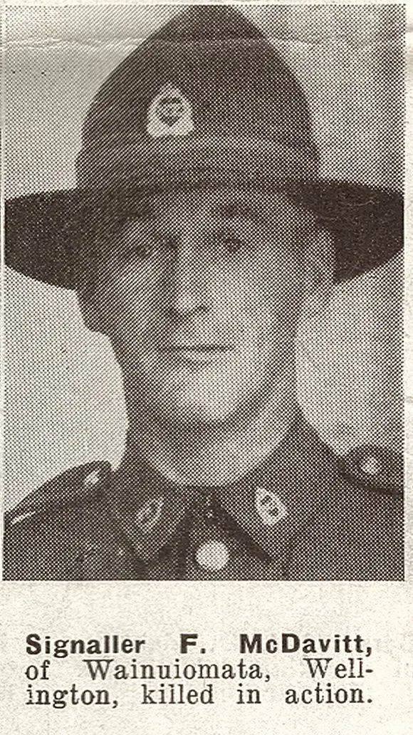 Signaller F. McDavitt, of Wainuiomata, Wellington, killed in action