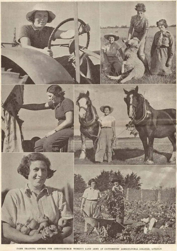 Farm training course for Christchurch Women's Land Army at Canterbury Agricultural College, Lincoln