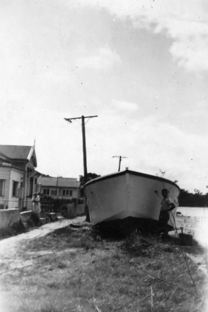 A boat on Sulphur beach, Northcote.