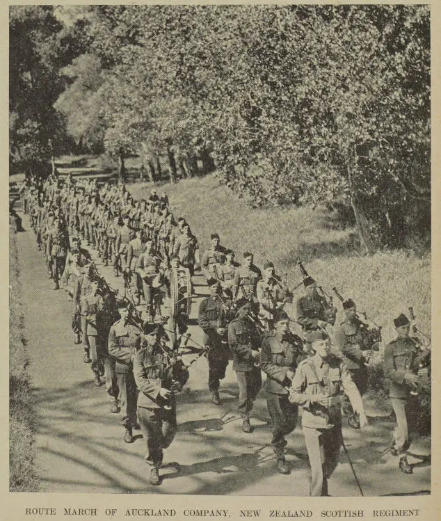 Route march of Auckland Company, New Zealand Scottish Regiment
