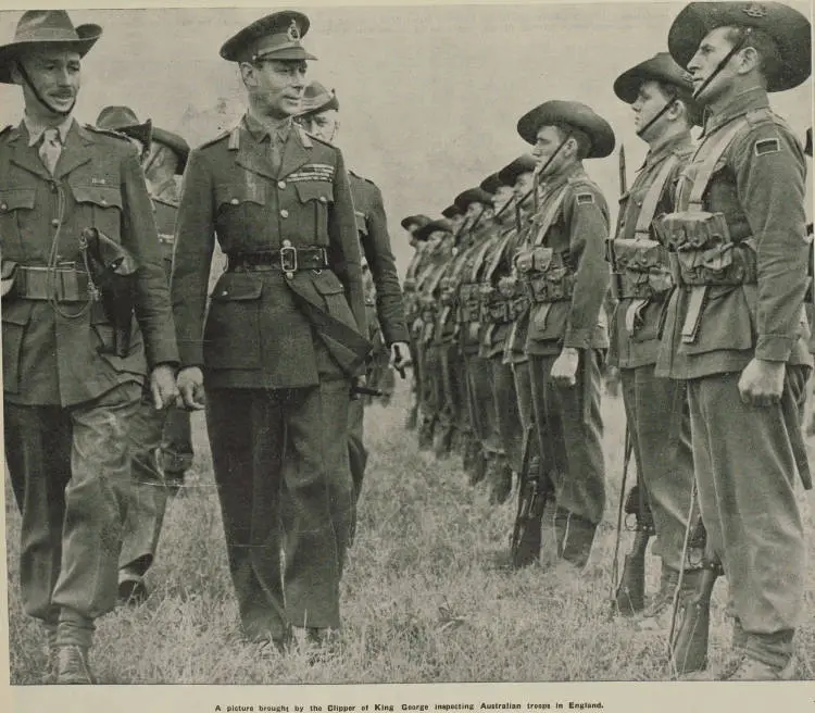 A picture brought by Clipper of King George inspecting Australian troops in England