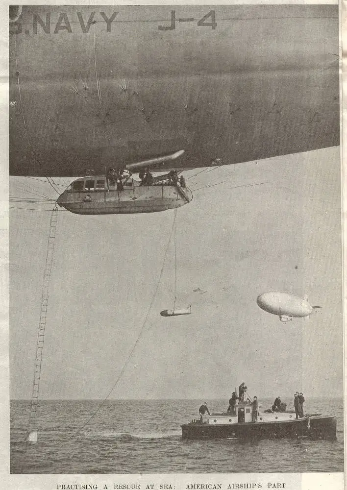 Practising a rescue at sea: American airship's part