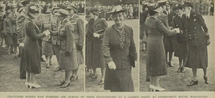 Volunteer women war workers are guests of Their Excellencies at a garden party at Government House, Wellington