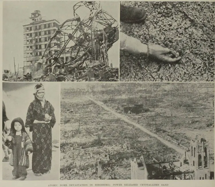 Atomic bomb devastation in Hiroshima: power released crystallises sand