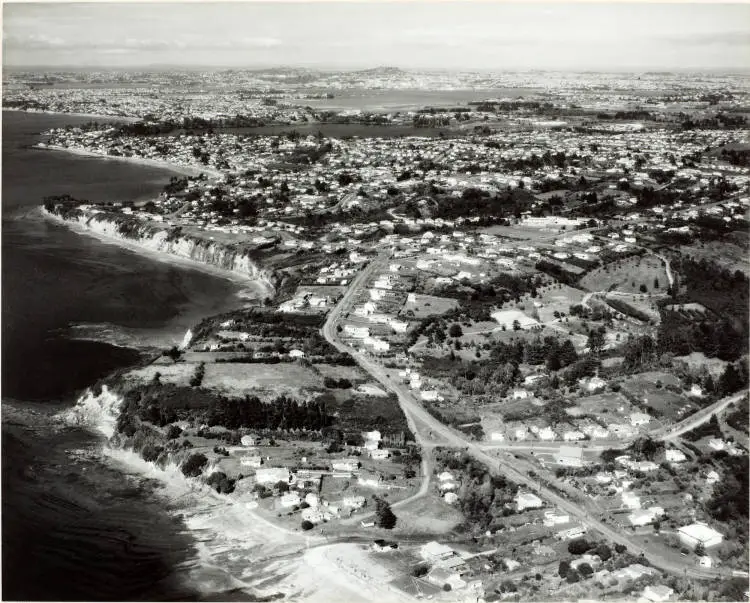 Aerial view of Campbell's Bay and Castor Bay, Auckland, 1959