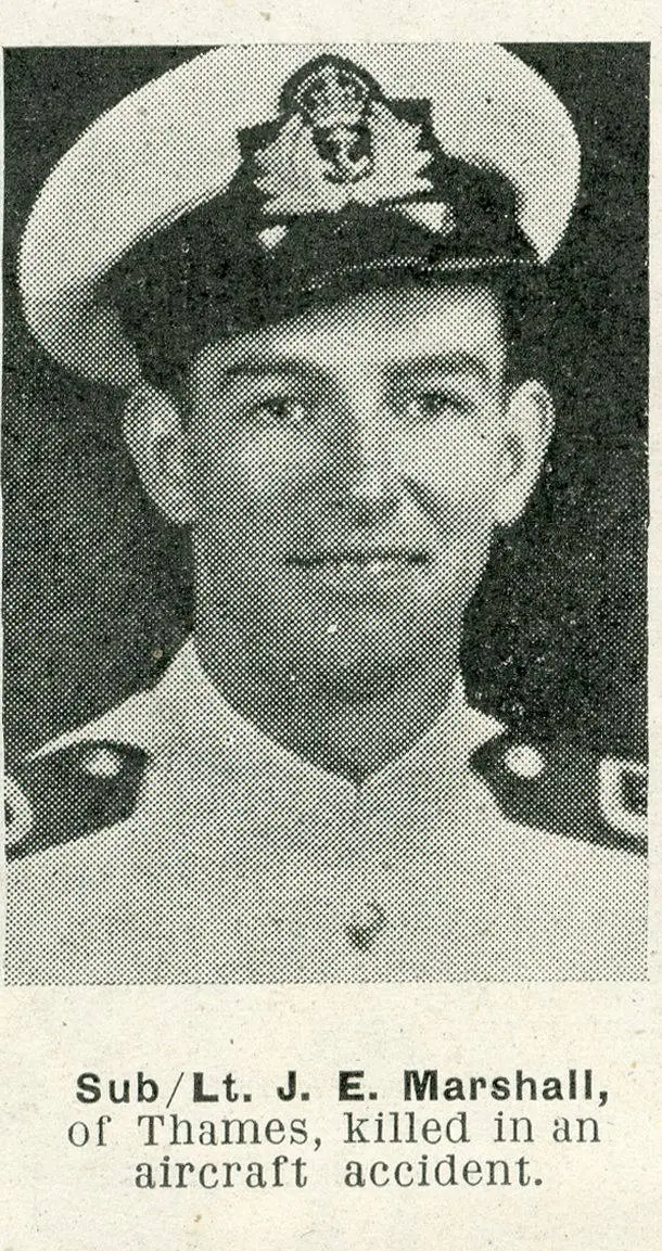 Sub-Lieutenant J. E. Marshall, of Thames, killed in an aircraft accident