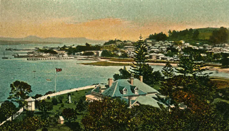 Colour postcard of Devonport from North Head, Auckland.