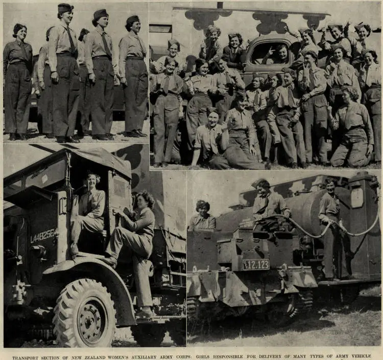 Transport section of New Zealand Women's Auxiliary Army Corps: girls responsible for delivery of many types of army vehicle