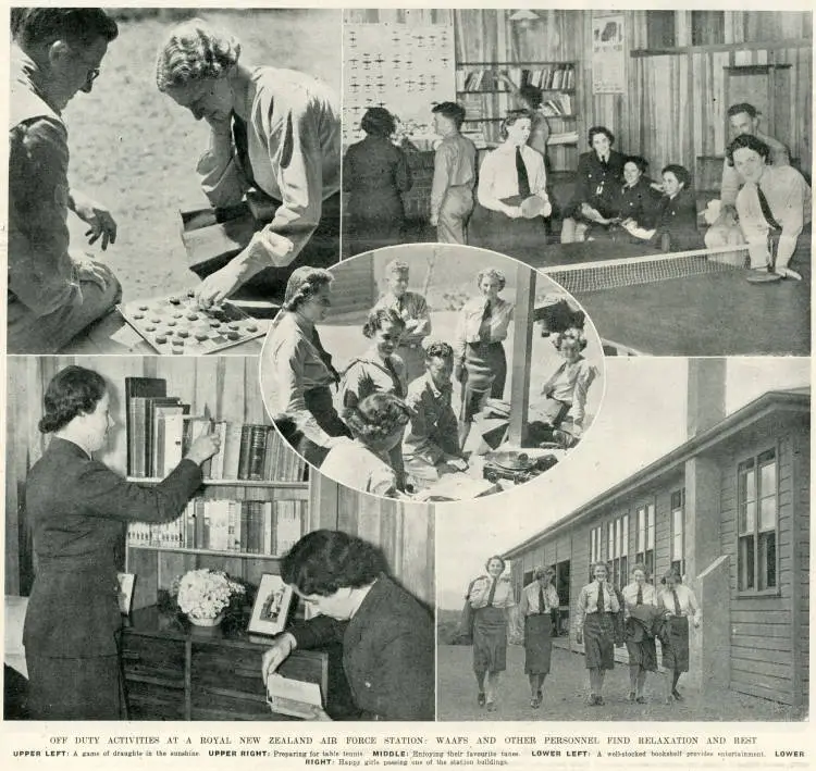 Off duty activities at a Royal New Zealand Air Force station: WAAFs and other personnel find relaxation and rest