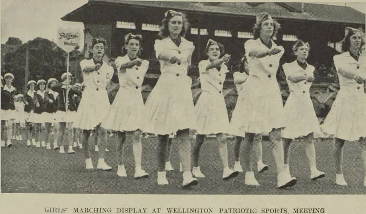 Girls' marching display at Wellington patriotic sports meeting