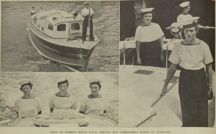 Girls of Women's Royal Naval Service man Commodore's barge at Auckland