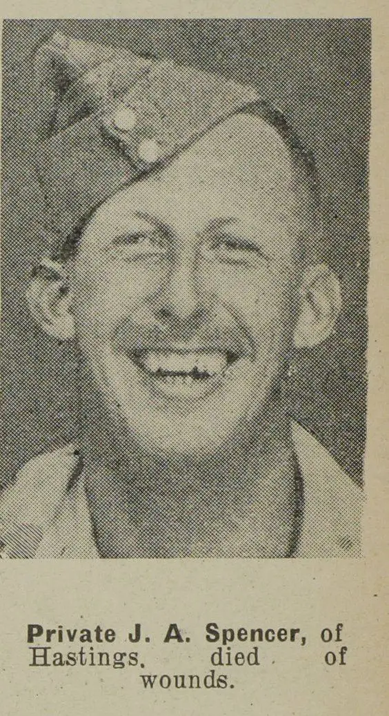 Private J. A. Spencer, of Hastings. died of wounds