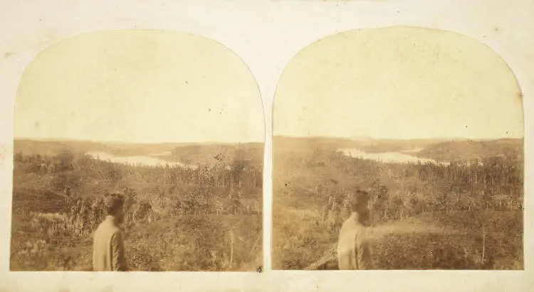 Stereograph of an undulating landscape