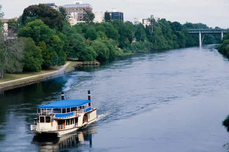 The Waipa Delta paddle steamer on the Waikato River, Hamilton