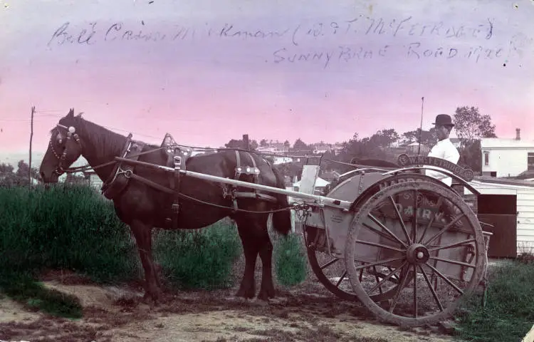 Postcard of the McFetridge Farm milk cart.