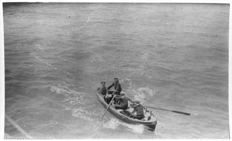 Von Luckner and three of his crew coming alongside the Iris, 1917