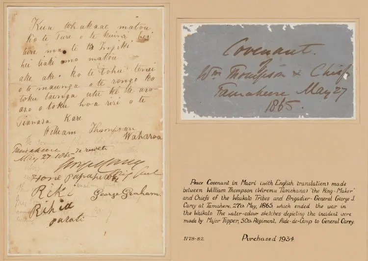 The covenant between General Carey and Wiremu Tāmihana, 1865