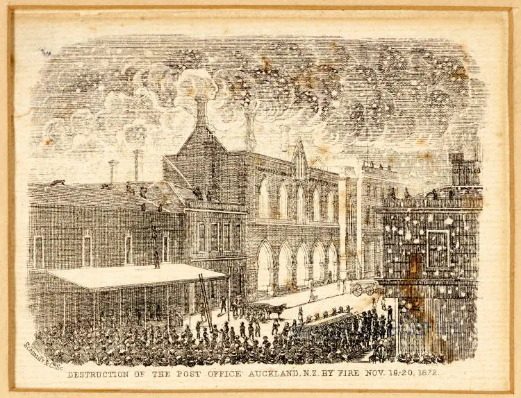 Auckland Post Office destroyed by fire, 1872