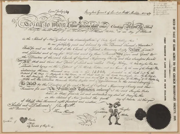 Facsimile of the Deed of Sale of 13,000 acres to the Church Missionary Society, 1819