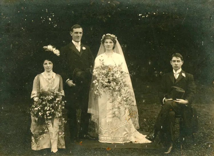 Wedding portrait of John Arthur Bartrum and Constance Ella Lorrie of Rewiti Avenue, Takapuna.