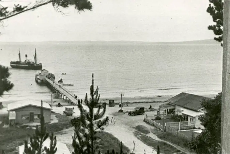 The ferry SS Taniwha off Browns Bay wharf, East Coast Bays.