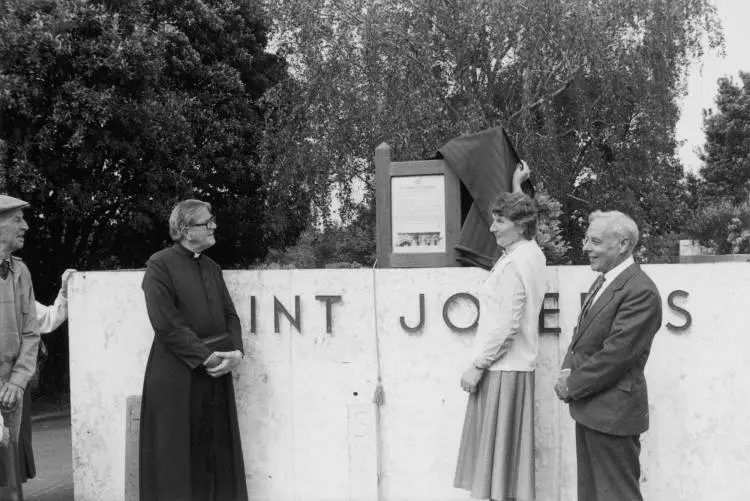 Unveiling plaque, St Josephs Catholic Church, Takapuna.