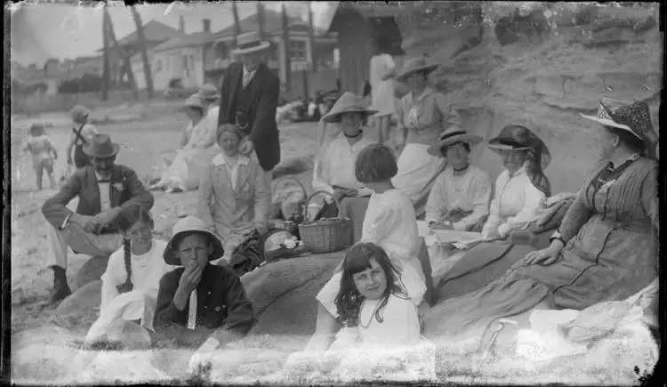 Group having a picnic on the beach