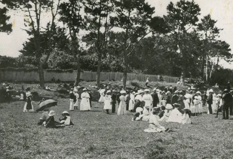 Gathering in Alison's paddock, The Promenade, Takapuna.