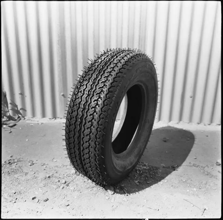 Tyre at Herb Morgan's Tyre Service, Onehunga, 1979