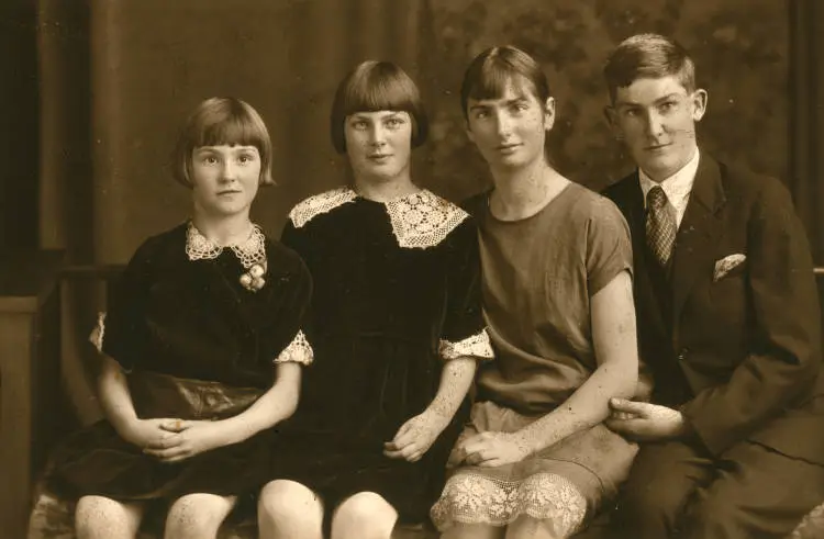 Family portrait of Joan, Eleanor, Margaret and John Bartrum of Reviti Avenue, Takapuna