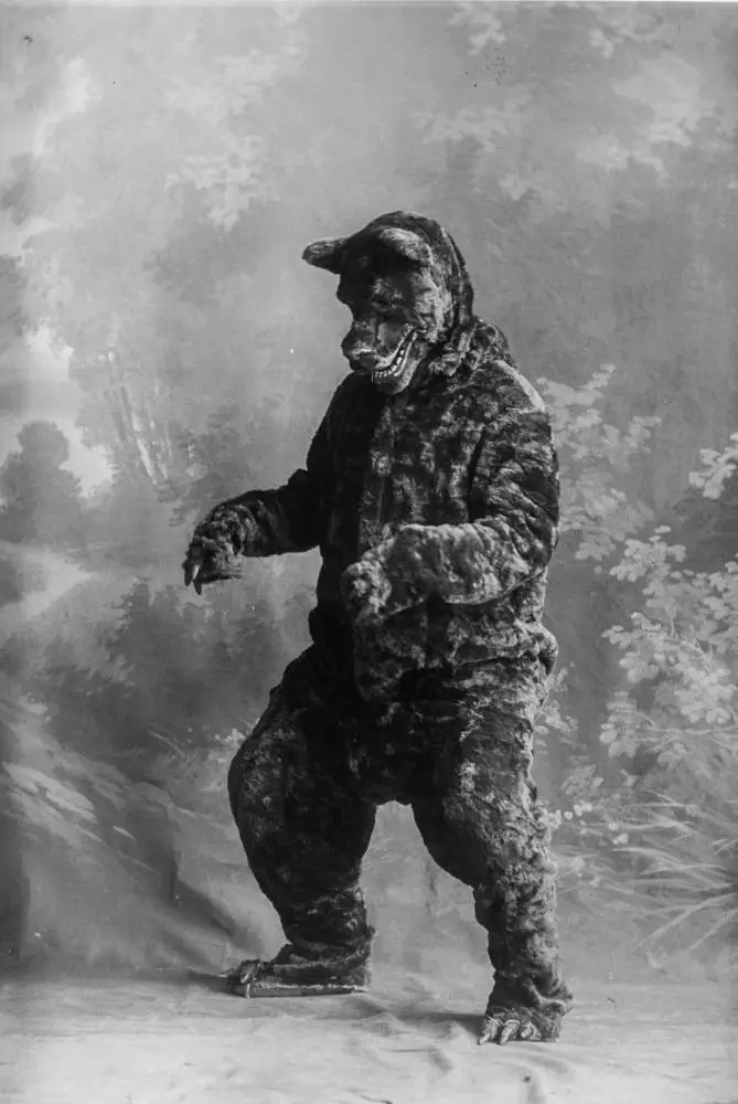 Mr Wilson in a bear costume, 1909