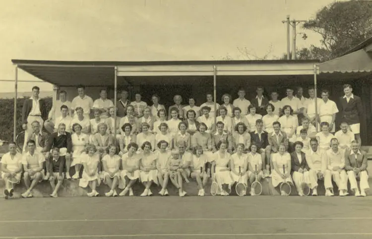 Group portrait, Milford Tennis Club, Takapuna.