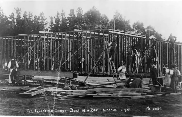 Glenfield Church built in a day, 1915