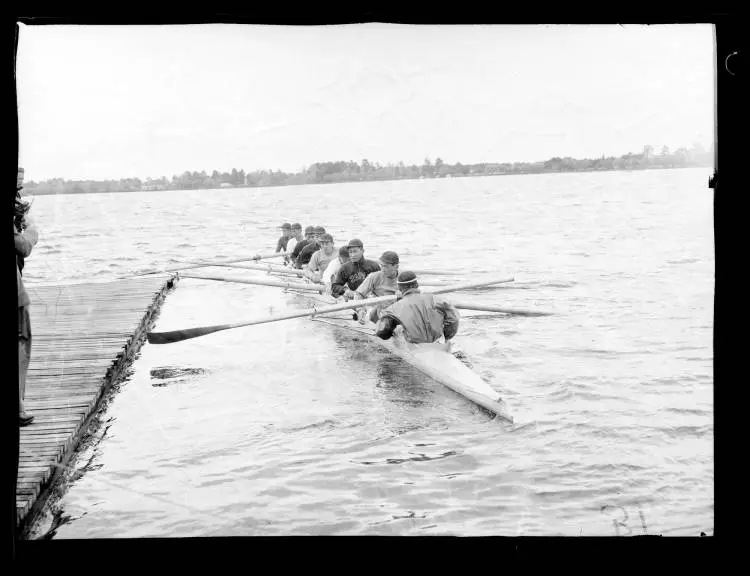 Japan Eight Oars with Cox Rowing Team, Melbourne Olympic Games, Lake Wendouree, 1956